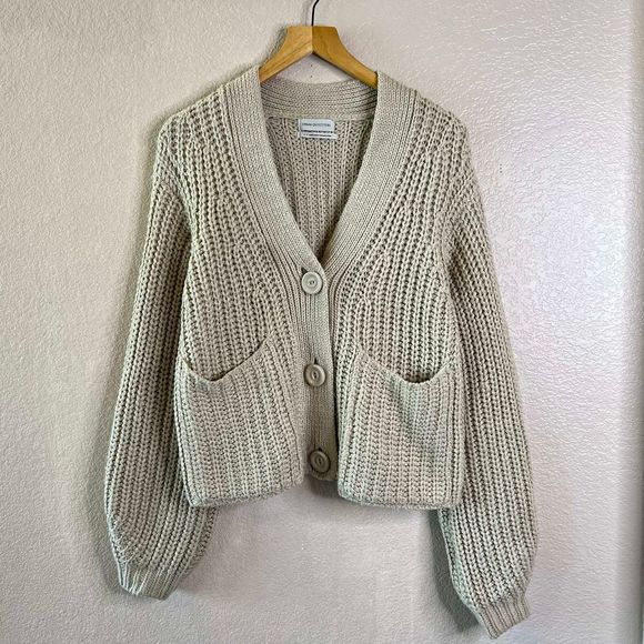 Urban Outfitters Sweaters - Urban Outfitters Chunky Cardigan Womens S Beige Grandpa Sweater Pockets